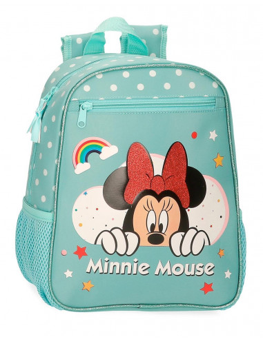 MOCHILA 28CM.MINNIE RAINBOW TURQUESA